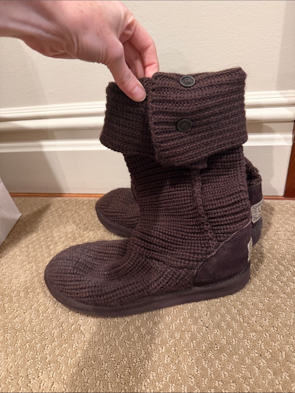UGG Brown Knit Fold-Down Button Boots